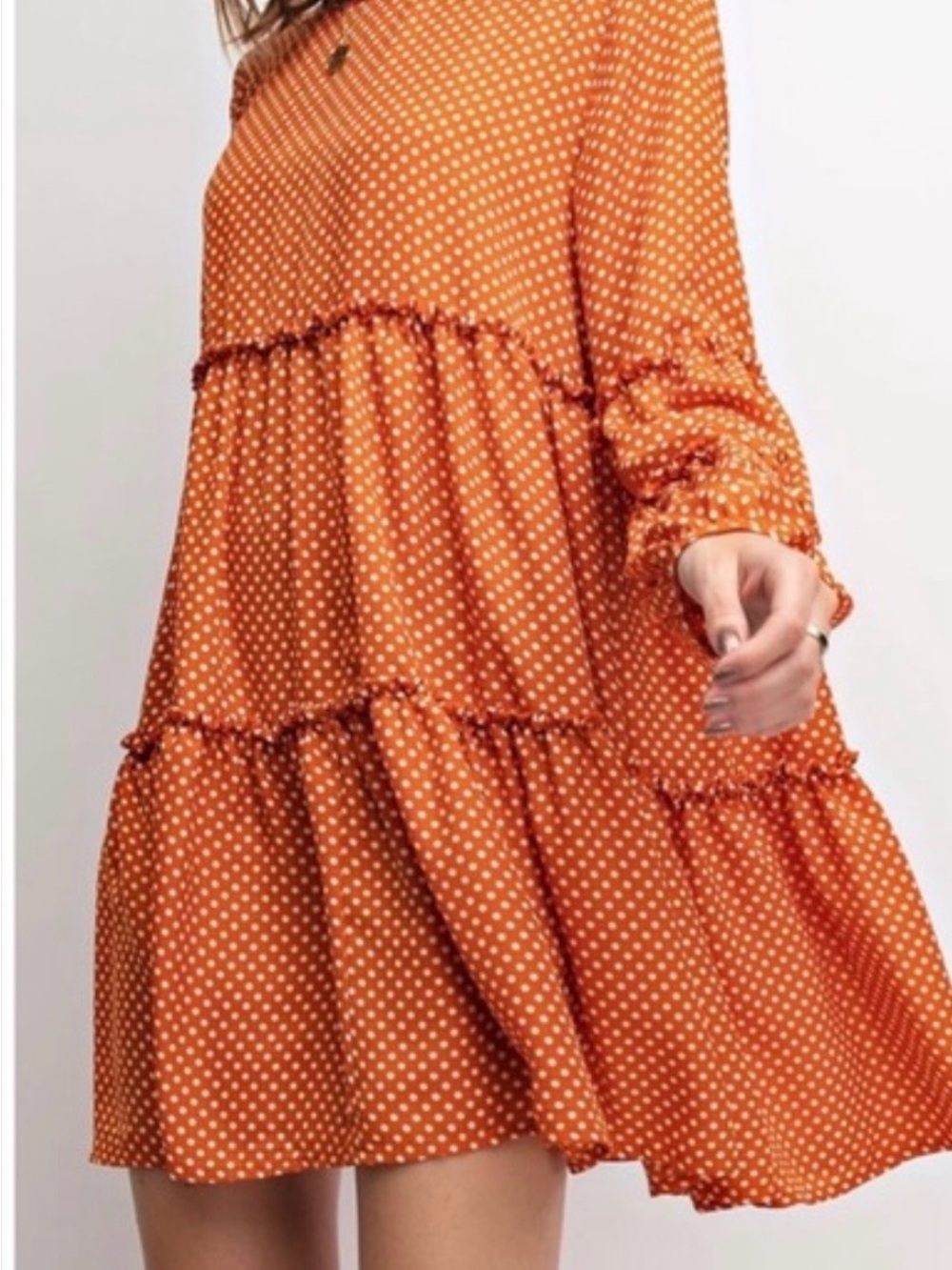 easel Rust Polka Dot Tiered Babydoll Relaxed fit Mini Dress